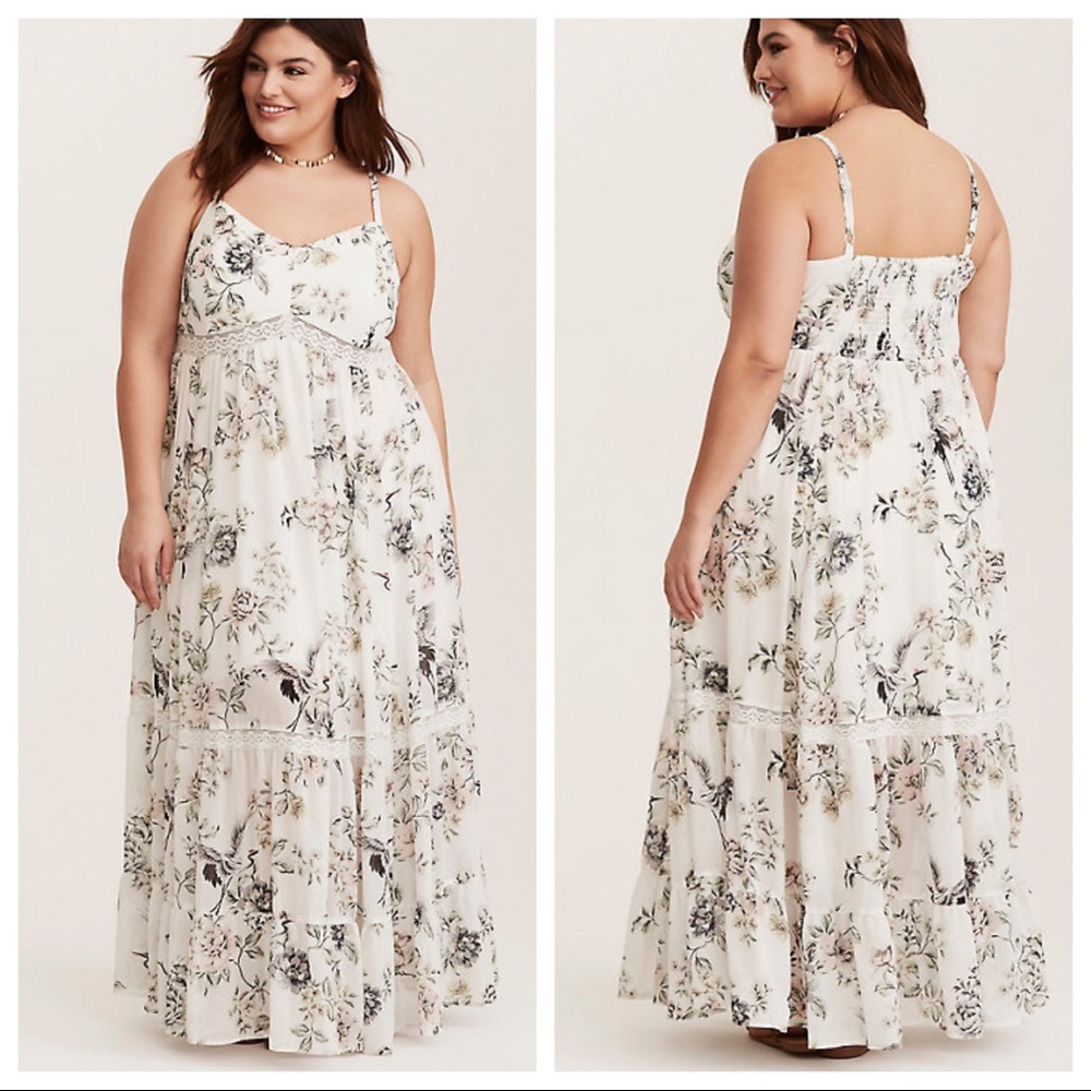 Torrid ivory floral chiffon maxi dress 1X 14 16 EC